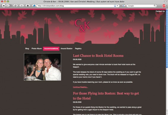 Screen shot of the blog for Christie and Ken dot com